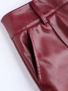 Faux Leather Solid High Waist Wide Leg Trousers