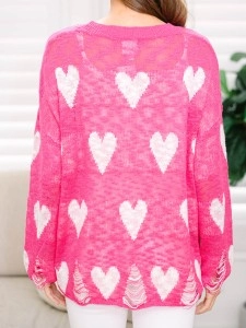 Pink Heart Print Sweater