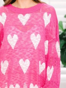 Pink Heart Print Sweater