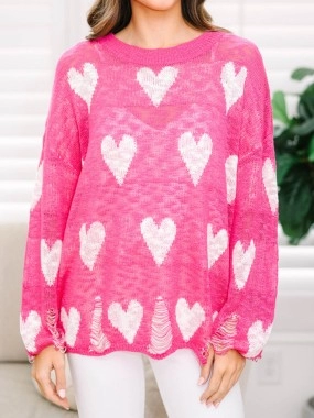 Pink Heart Print Sweater