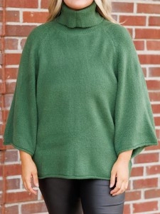 Flare sleeved high neck loose knit sweater