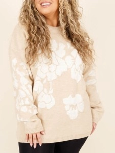 Floral pattern loose knit sweater