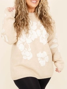 Floral pattern loose knit sweater