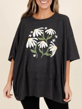 Flower and plant printed short sleeved T-shirt