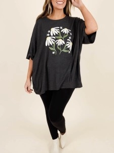 Flower and plant printed short sleeved T-shirt