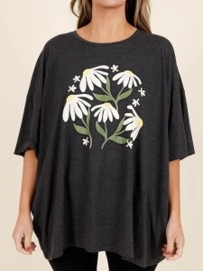 Flower and plant printed short sleeved T-shirt