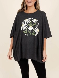 Flower and plant printed short sleeved T-shirt