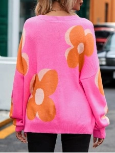 Flower Pattern Slouchy Sweater