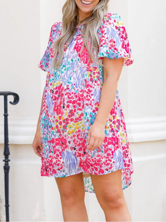 Flower patterned lantern sleeve dress