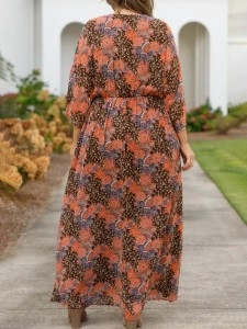 Fragmented floral pattern loose fitting long dress