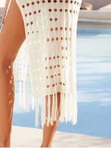 Fringe Hem Drawstring Waist Split Cover Up Dress