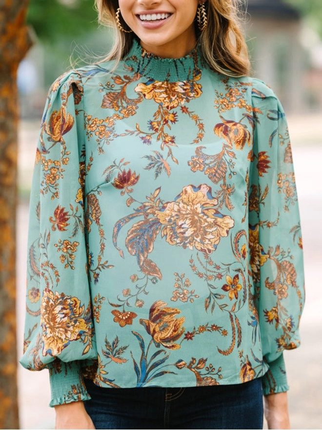 Green Floral Blouse