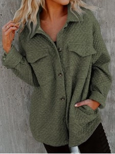 Green Retro Quilted Flap Pocket Button Shacket