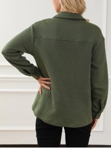 Green Retro Quilted Flap Pocket Button Shacket