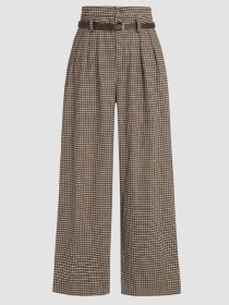 Houndstooth High Waist Belted Wide Leg Trousers