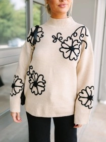 Natural Brown Floral Sweater