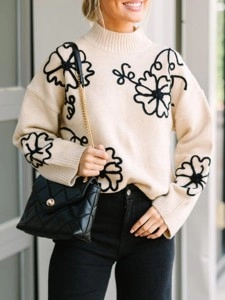 Natural Brown Floral Sweater