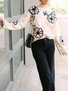 Natural Brown Floral Sweater