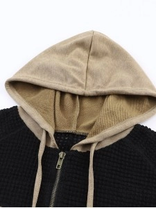 Khaki Waffle Patchwork Vintage Washed Hooded Jacket