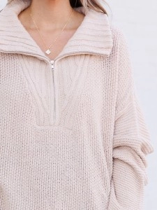 Knitted Jacquard Zipper Loose Sweater