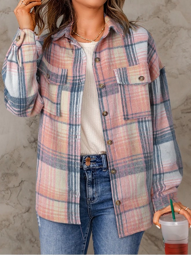 Ladies classic simple plaid coat