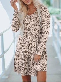 Leopard Animal Print Tiered Long Sleeve Dress