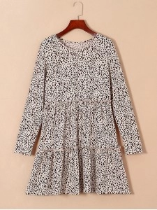 Leopard Animal Print Tiered Long Sleeve Dress