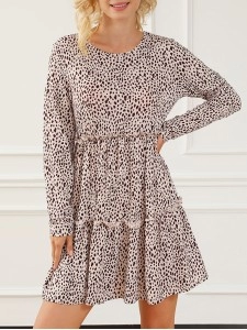 Leopard Animal Print Tiered Long Sleeve Dress