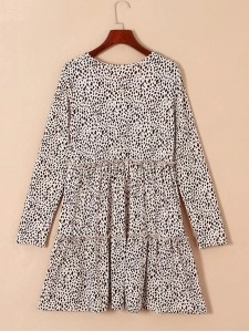 Leopard Animal Print Tiered Long Sleeve Dress