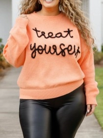 Letter pattern loose knit sweater