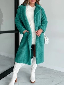 Long green teddy coat