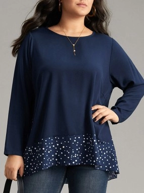 Long sleeve loose polka dot stitching top T-shirt