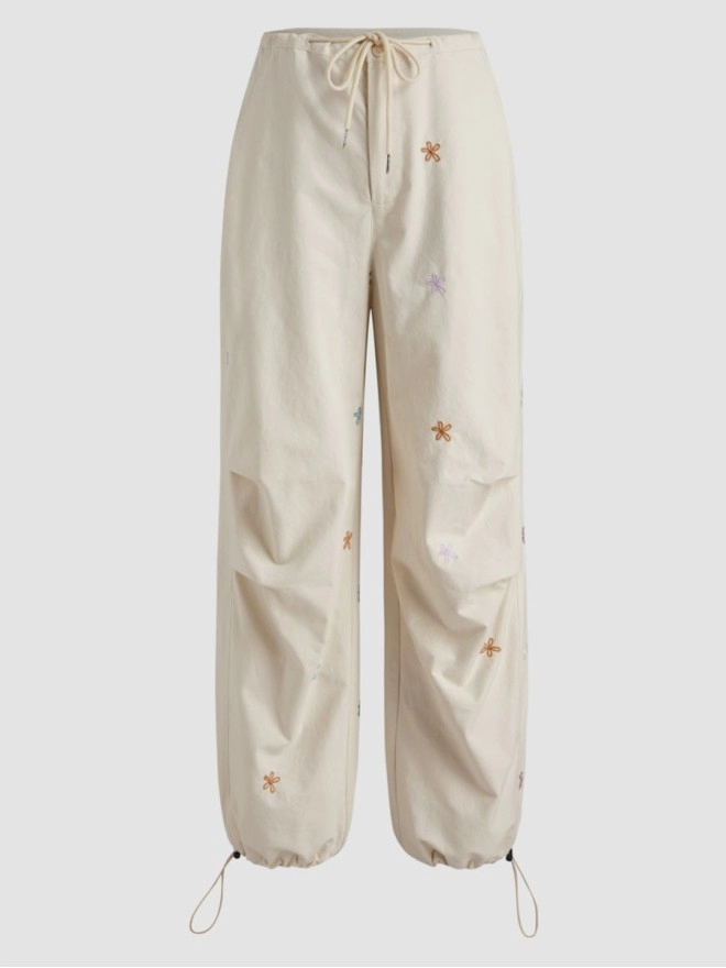 Mid Waist Floral Parachute Jogger Trousers