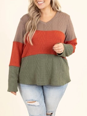 Multi color patchwork jacquard loose knit sweater