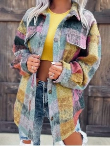 Multicolor Brushed Plaid Pocketed Oversize Shacket