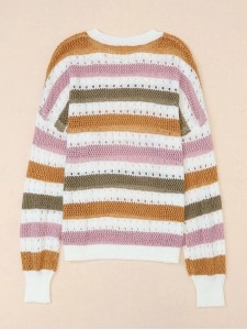 Multicolor Striped Hollowed Knitted Loose Sweater