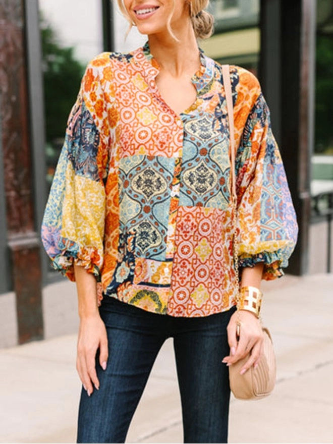 Mustard Yellow Mixed Print Blouse