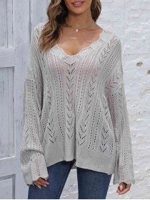 Openwork V-Neck Sweater