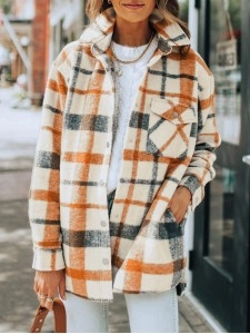 Plaid Print Turn Down Collar Buttoned Shacket