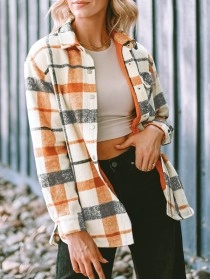 Plaid Print Turn Down Collar Buttoned Shacket