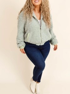 Plush light green patchwork ribbed jacket