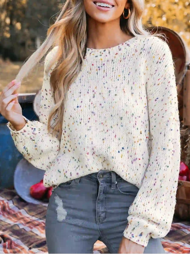 Rainbow Pom Pom Drop Sleeve Sweater