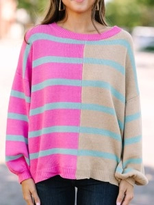 Pink Striped Colorblock Sweater