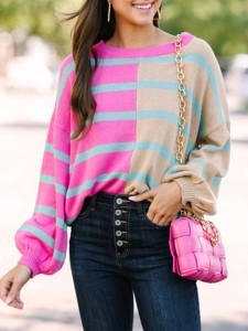 Pink Striped Colorblock Sweater