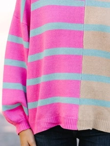 Pink Striped Colorblock Sweater