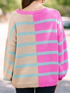 Pink Striped Colorblock Sweater