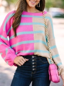 Pink Striped Colorblock Sweater