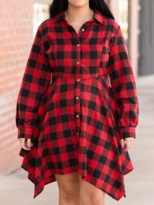 Red checkered irregular dress