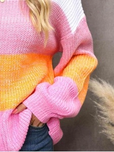 Ribbed Color Block Long Sleeve Sweater