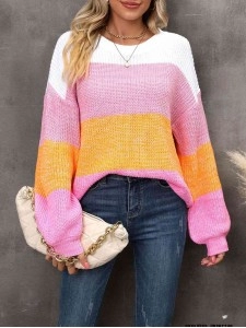 Ribbed Color Block Long Sleeve Sweater